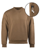 Sweat tactique Mil-Tec col rond en coton-polyester avec deux poches bras supérieur et passage écouteurs