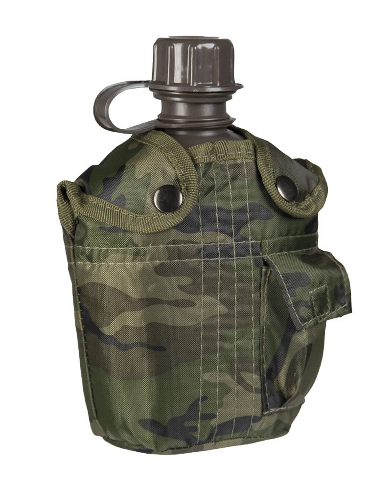 Gourde Mil-Tec type US 1 litre en polyéthylène avec housse polyester et petite poche additionnelle