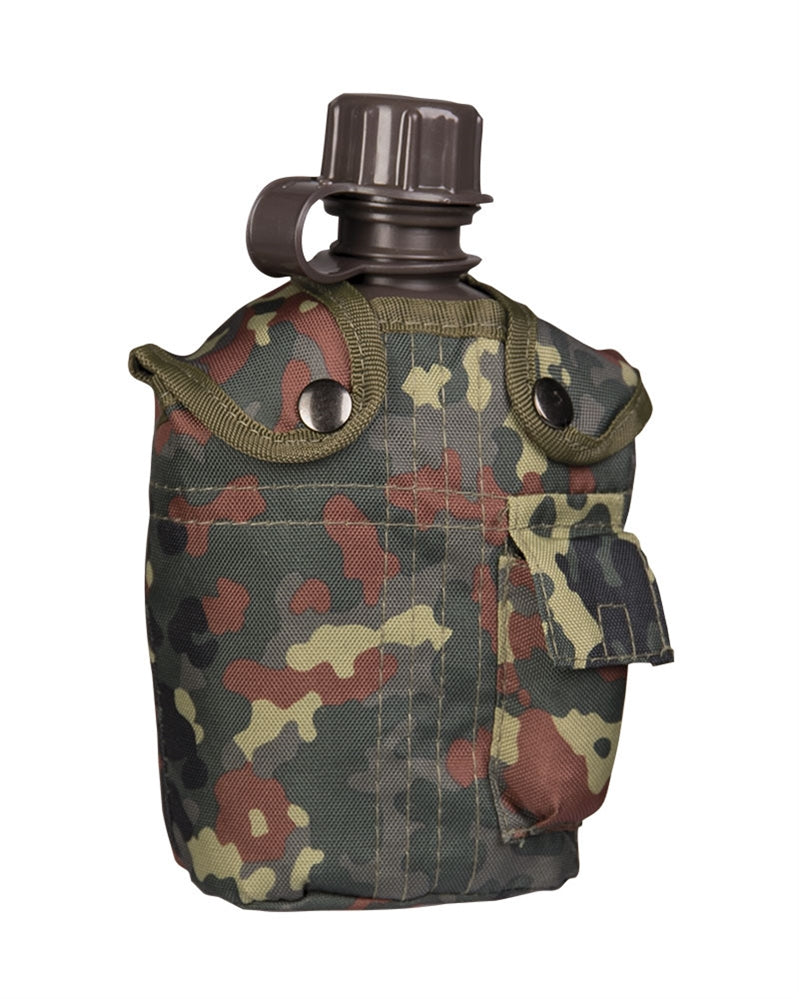 Gourde Mil-Tec type US 1 litre en polyéthylène avec housse polyester et petite poche additionnelle