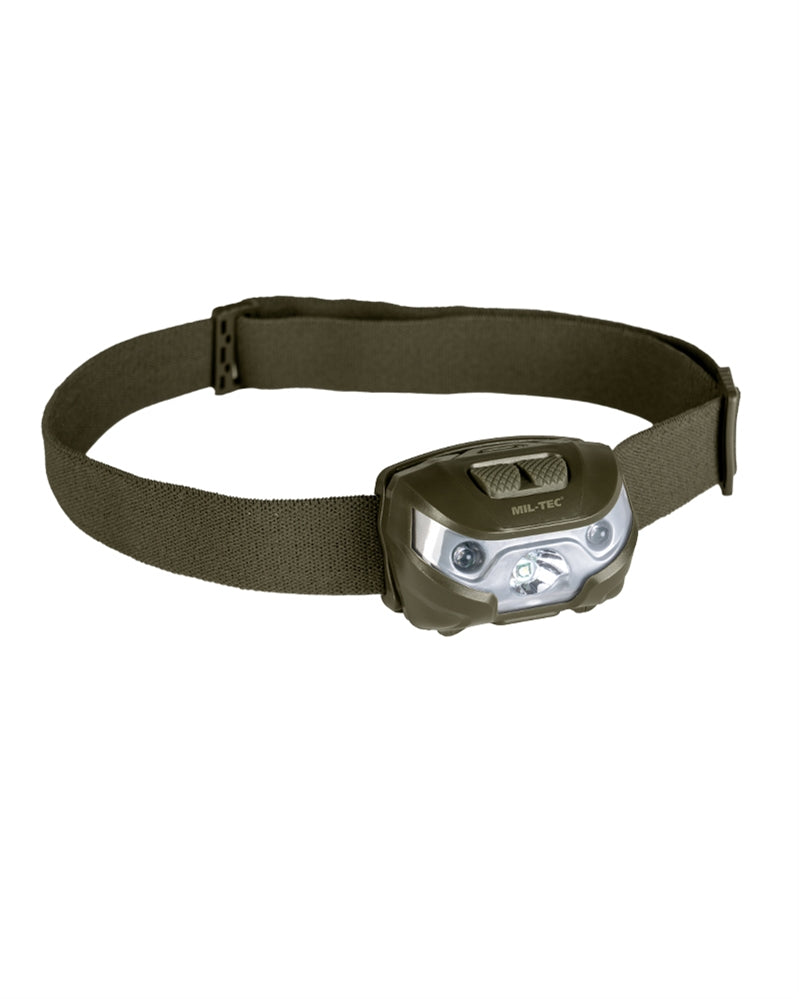 Lampe frontale Mil-Tec à LED CREE XPE 200 lumens avec LED rouge 30 lumens et autonomie jusqu'à 24 heures