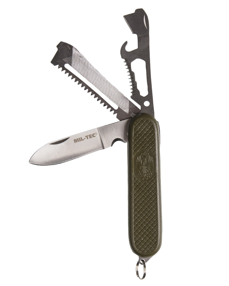 Couteau pliant multifonctions type armée espagnole Mil-Tec lame 7,5 cm avec scie et clé