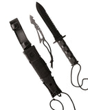 Couteau de survie Mil-Tec lame inox 16 cm avec nécessaire de survie de douze éléments