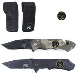 Couteau pliant OPEX Survival Troupes de Marine lame acier 440 de 8,5 cm avec étui