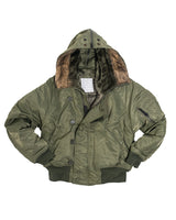 Blouson aviateur type N2B Mil-Tec en nylon ouaté 200 g/m² avec capuche à fourrure