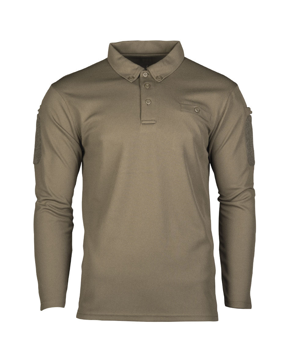 Polo tactique manches longues Mil-Tec en polyester à séchage rapide avec poches de bras