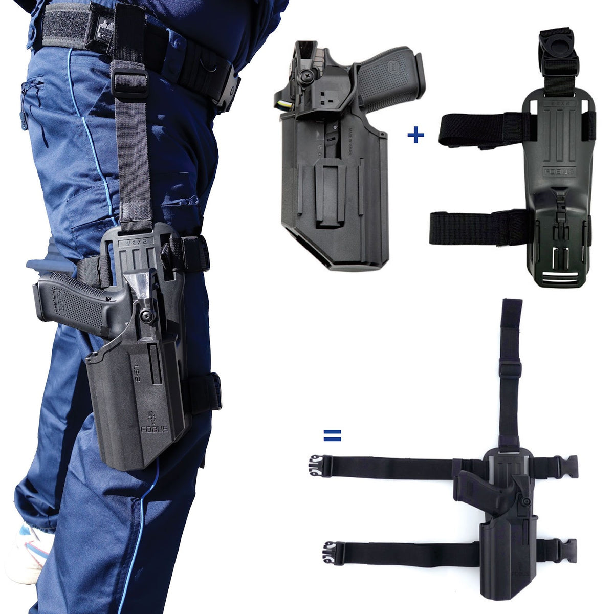 Holster de cuisse Fobus LE2 MEX2 T polymère renforcé pour Glock 17, 19 et 45