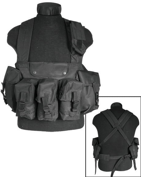 Gilet chest rig Mil-Tec 6 poches en polyester enduit avec bretelles rembourrées réglables