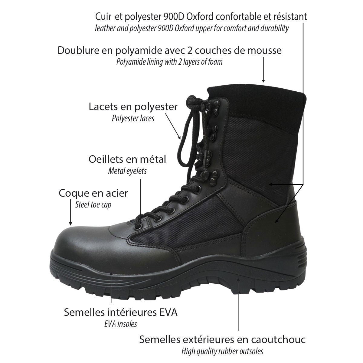 Chaussures de combat Patrol Equipement cuir et polyester 900D à coque acier
