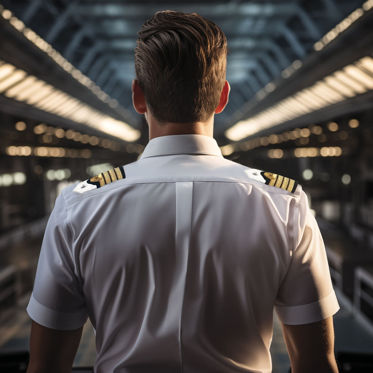 Chemise de service pilote manches courtes polycoton 60/40 pattes d'épaules