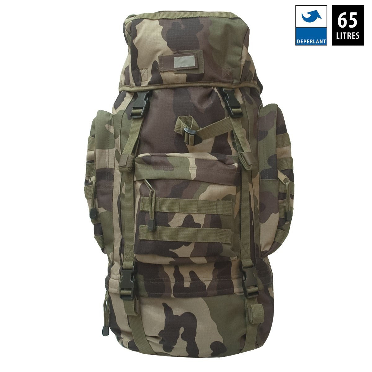 Sac à dos 65 litres en polyester Rip-Stop enduit PVC avec attaches MOLLE