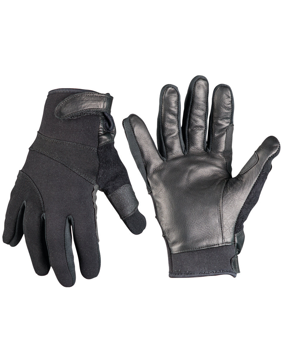 Gants anti-coupure Mil-Tec paume en cuir dessus néoprène et doublure aramide Kevlar
