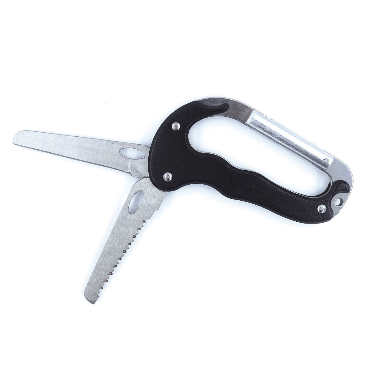 Mousqueton couteau OPEX deux lames acier inoxydable manche aluminium 8,5 cm