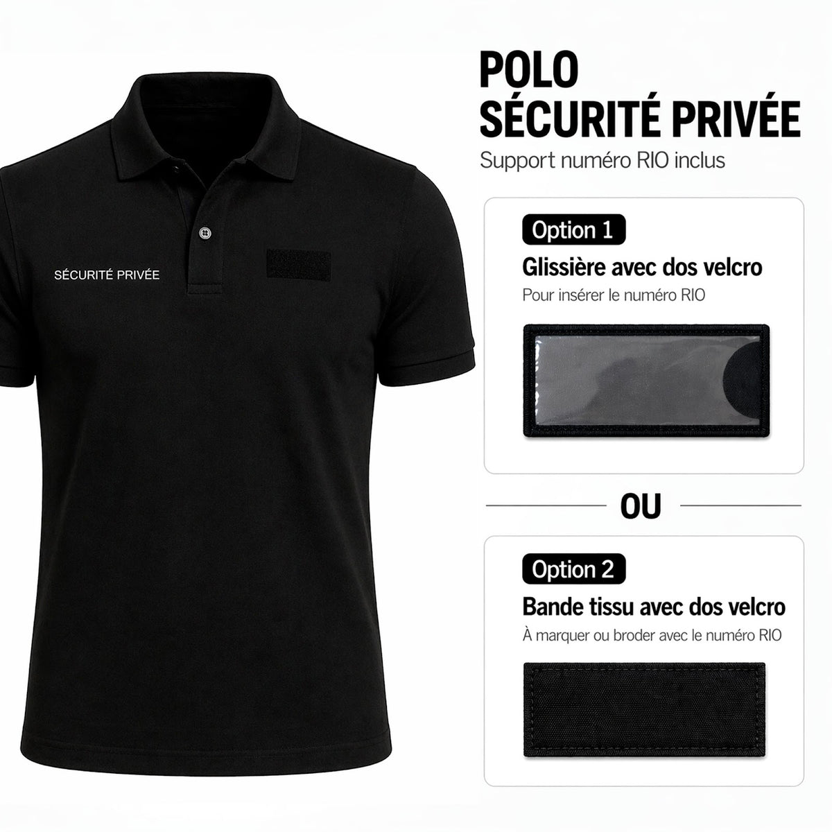 Polo Sécurité privée Patrol Equipement en coton marquage rétroréfléchissant deux faces