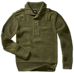 Pull Brandit Alpine grosse maille polyacrylique col boutonné renforts coudes et épaules