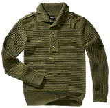 Pull Brandit Alpine grosse maille polyacrylique col boutonné renforts coudes et épaules