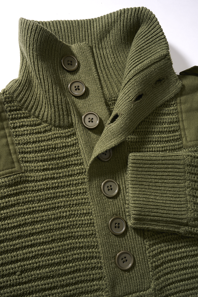 Pull Brandit Alpine grosse maille polyacrylique col boutonné renforts coudes et épaules