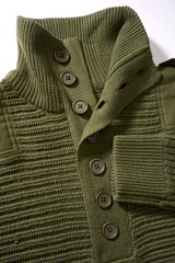 Pull Brandit Alpine grosse maille polyacrylique col boutonné renforts coudes et épaules