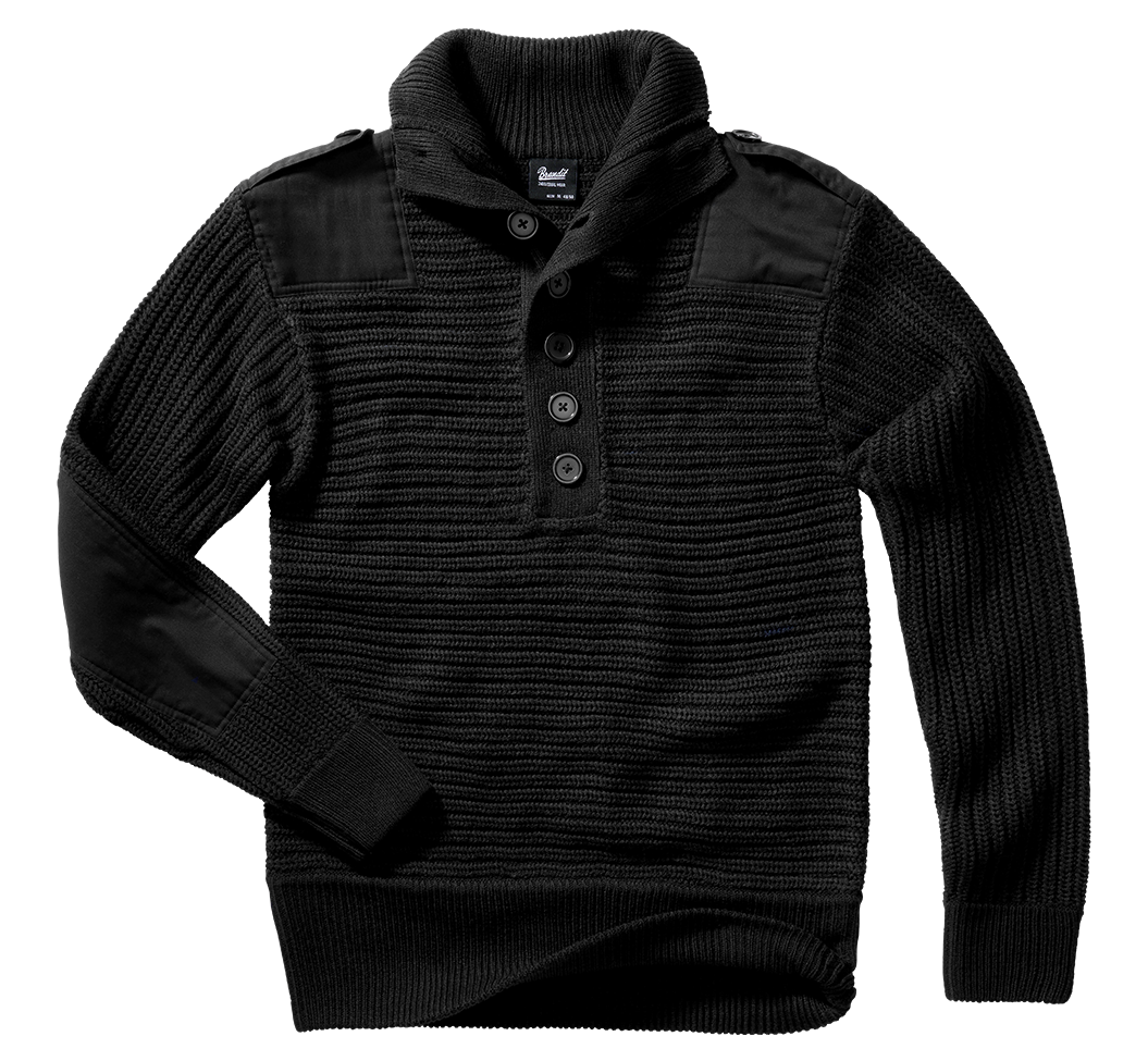 Pull Brandit Alpine grosse maille polyacrylique col boutonné renforts coudes et épaules