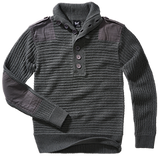 Pull Brandit Alpine grosse maille polyacrylique col boutonné renforts coudes et épaules