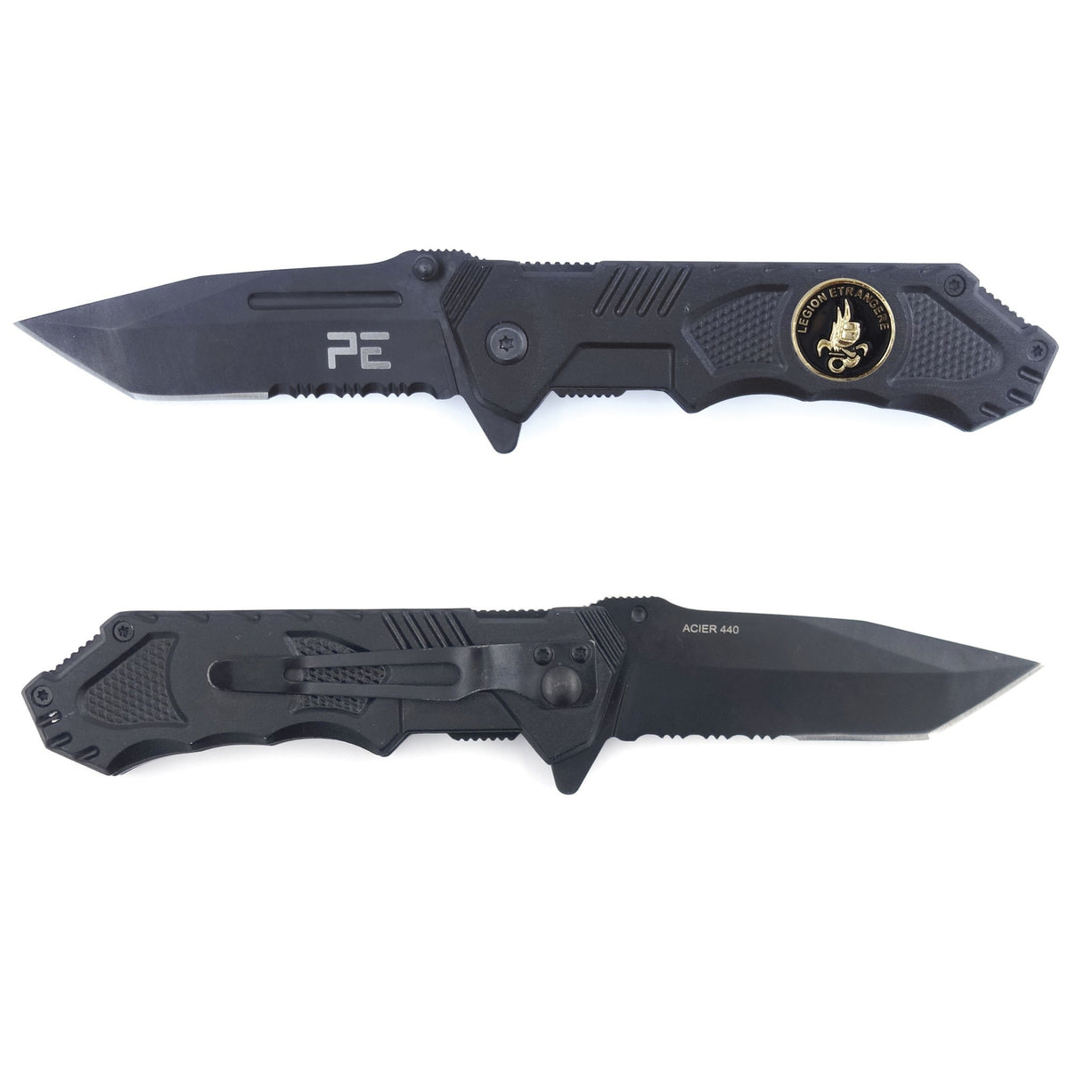 Couteau pliant OPEX Survival Légion acier inoxydable 440, lame 8,5 cm et étui nylon