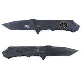 Couteau pliant OPEX Survival Troupes de Marine lame acier 440 de 8,5 cm avec étui