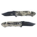 Couteau pliant Survival lame acier 440 de 8,5 cm, cran de sûreté et étui