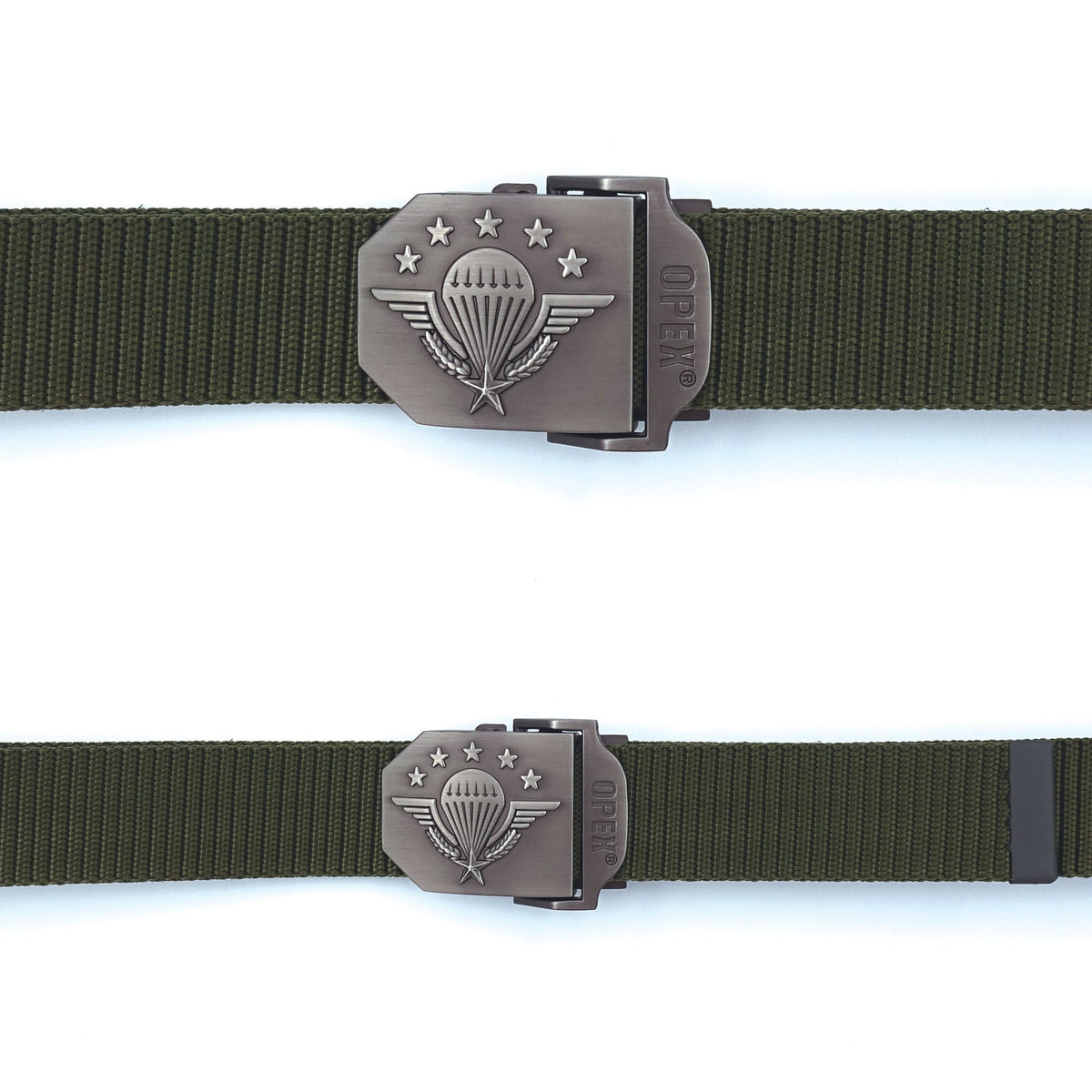 Ceinture OPEX à boucle acier gravée Parachutistes sangle 100 % nylon 3,5 x 130 cm