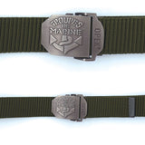 Ceinture OPEX à boucle acier gravée Troupes de Marine sangle nylon 3,5 x 130 cm