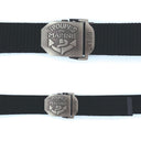 Ceinture OPEX à boucle acier gravée Troupes de Marine sangle nylon 3,5 x 130 cm