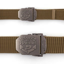 Ceinture OPEX à boucle acier gravée Troupes de Marine sangle nylon 3,5 x 130 cm