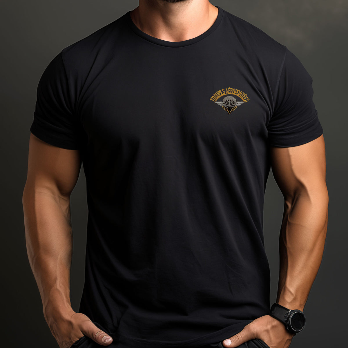 T-shirt uni Patrol Equipement broderie parachutiste coton peigné 180 g/m² brodé