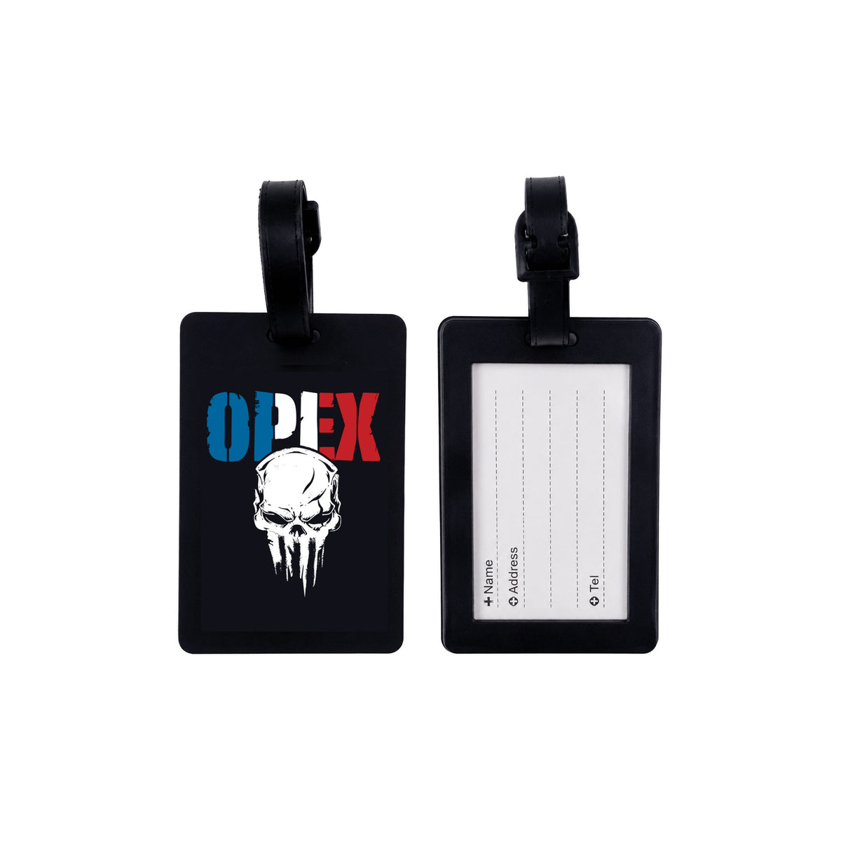 Étiquette de bagage en rubber 10 x 6,5 cm avec fiche d'identification au dos