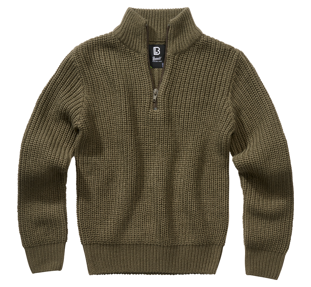 Pull enfant Brandit Marine Troyer maille acrylique col montant à glissière bords côtes