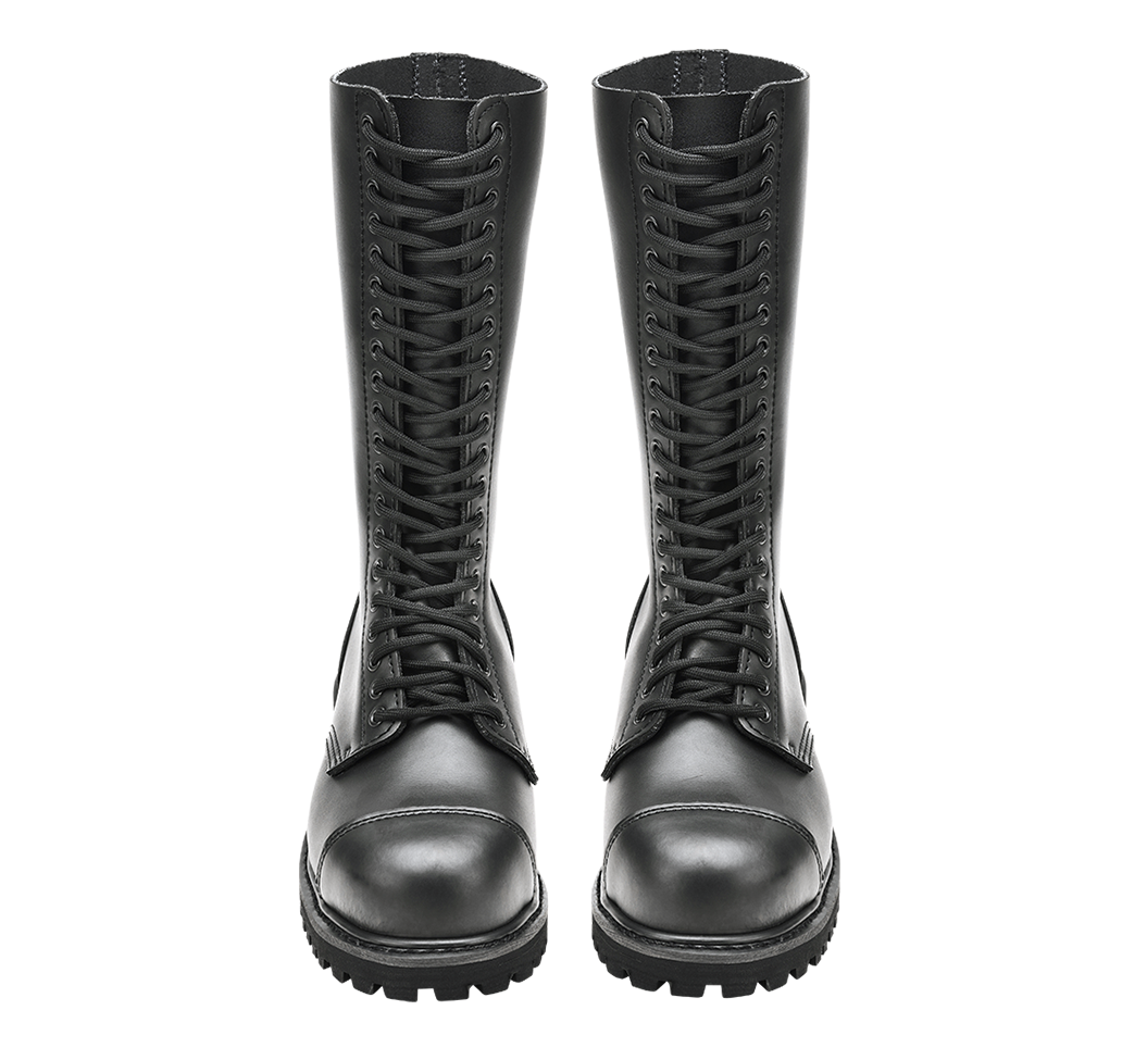 Bottes Brandit Phantom 20 œillets cuir tige très haute coque d'acier semelle vissée