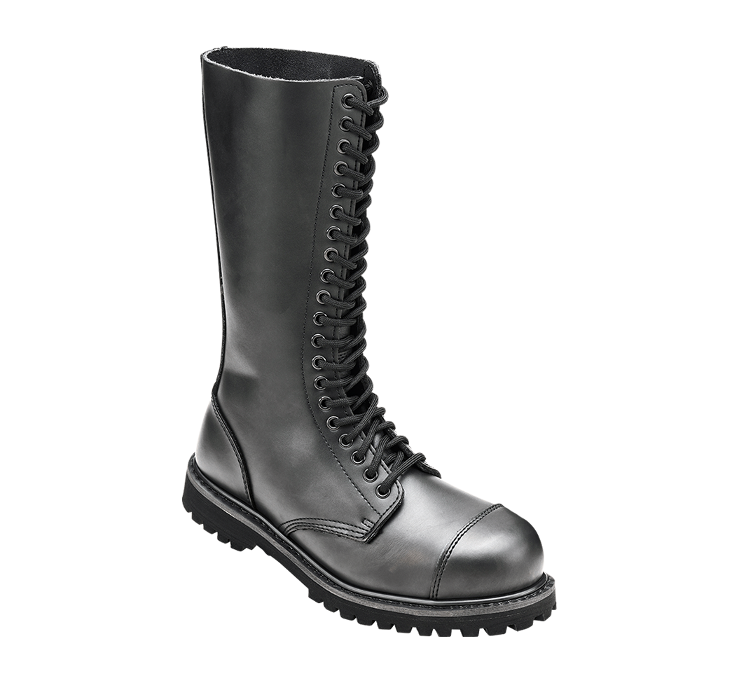 Bottes Brandit Phantom 20 œillets cuir tige très haute coque d'acier semelle vissée