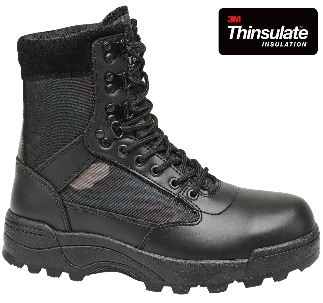 Chaussures tactiques Brandit 9 œillets cuir et nylon isolation Thinsulate tige montante
