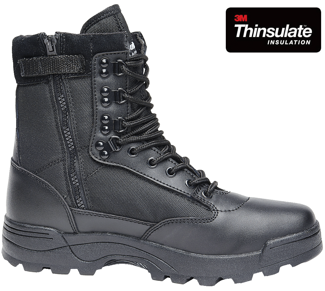 Chaussures tactiques Brandit cuir et nylon glissière latérale isolation Thinsulate