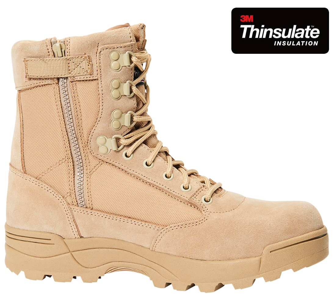Chaussures tactiques Brandit cuir et nylon glissière latérale isolation Thinsulate