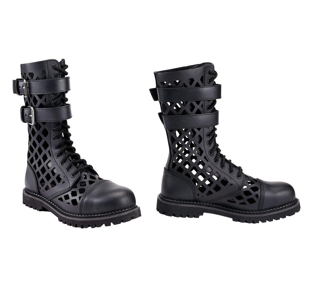 Bottes Brandit Grid Phantom cuir 14 œillets tige ajourée deux boucles coque d'acier