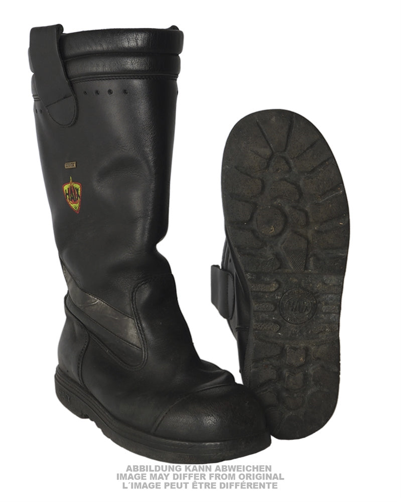 Bottes de sapeur-pompier Haix et Baltes de la Bundeswehr en cuir, surplus d'occasion