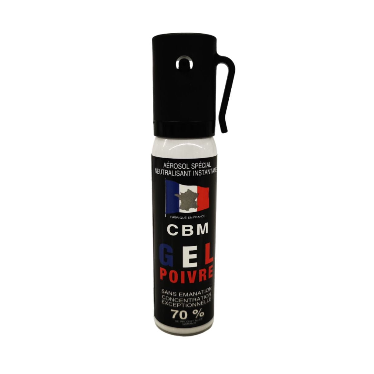 Aérosol de défense CBM Gel lacrymogène au poivre OC + Capot Standard 25 ml — fabrication française