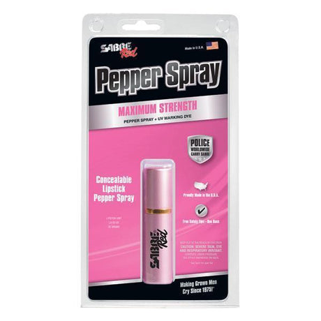 Aérosol lacrymogène Sabre Red format rouge à lèvre discret portée 3 m 22 g