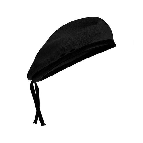 Béret Le Centurion noir en laine mérinos, bord cuir et doublure acétate
