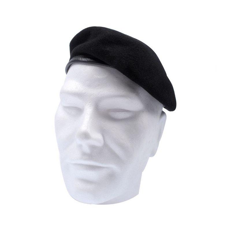 Béret Le Centurion noir en laine mérinos, bord cuir et doublure acétate