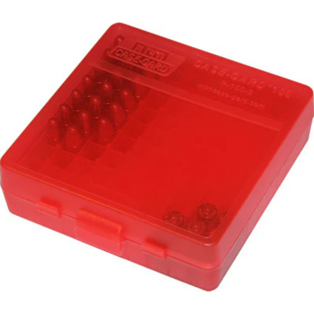Boîte de rangement MTM compartimentée pour 100 cartouches calibre 10mm / .45