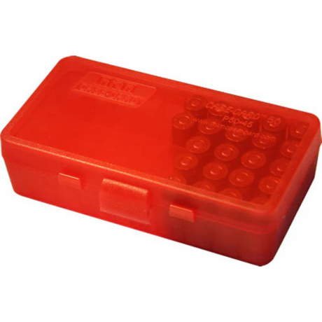 Boîte de rangement MTM compartimentée pour 50 cartouches calibre .38 / .357