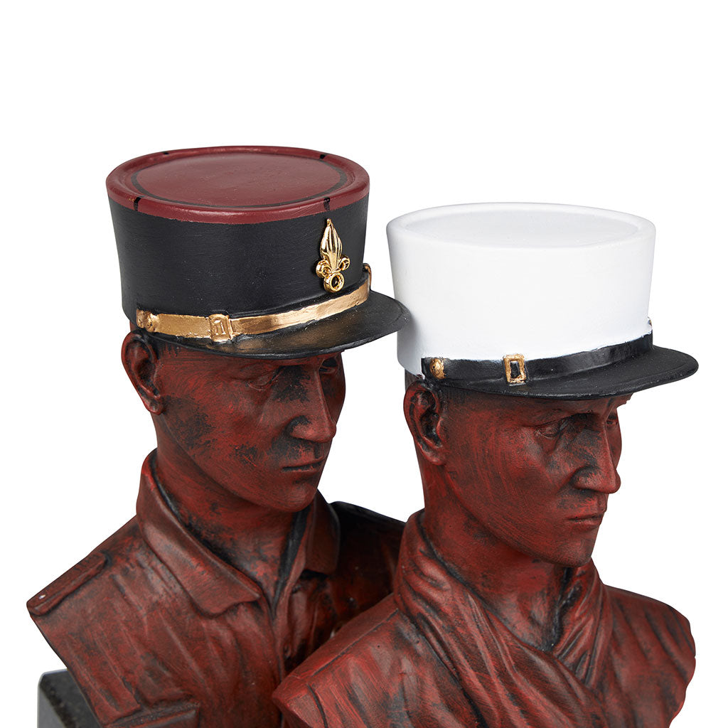 Buste double Légion étrangère Ares képi blanc et képi noir socle en marbre