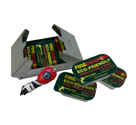 Réchaud pliant BCB FireDragon à pare-vent avec 6 tablettes de combustible et pierre à feu
