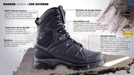 Chaussures montantes Haix GSG9-X cuir Gore-Tex imperméables anti-perforation O3 tige 18,5 cm