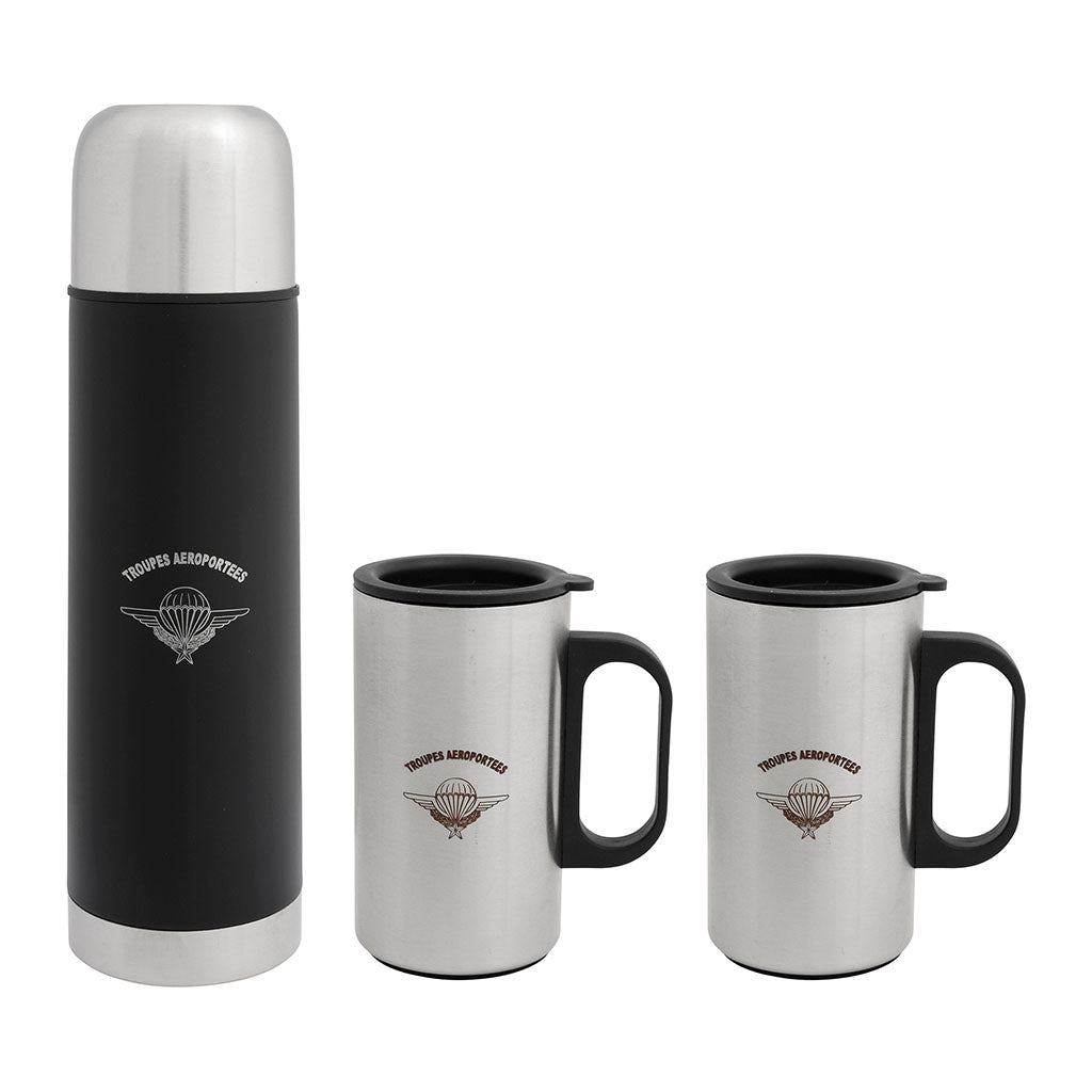 Coffret Ares bouteille isotherme 50 cl et deux tasses aux armes des troupes aéroportées
